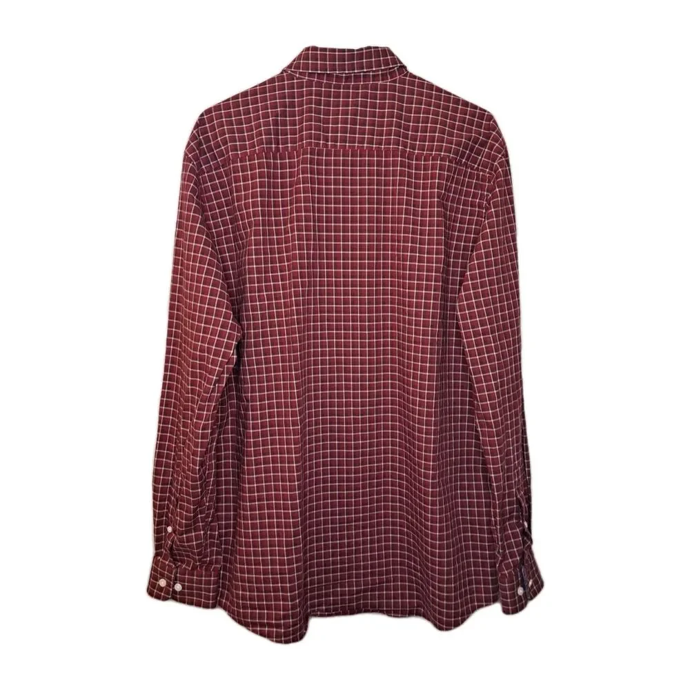 Banana Republic Mens Stretch Soft Wash Plaid Button Up Shirt Red XL 100% Cotton